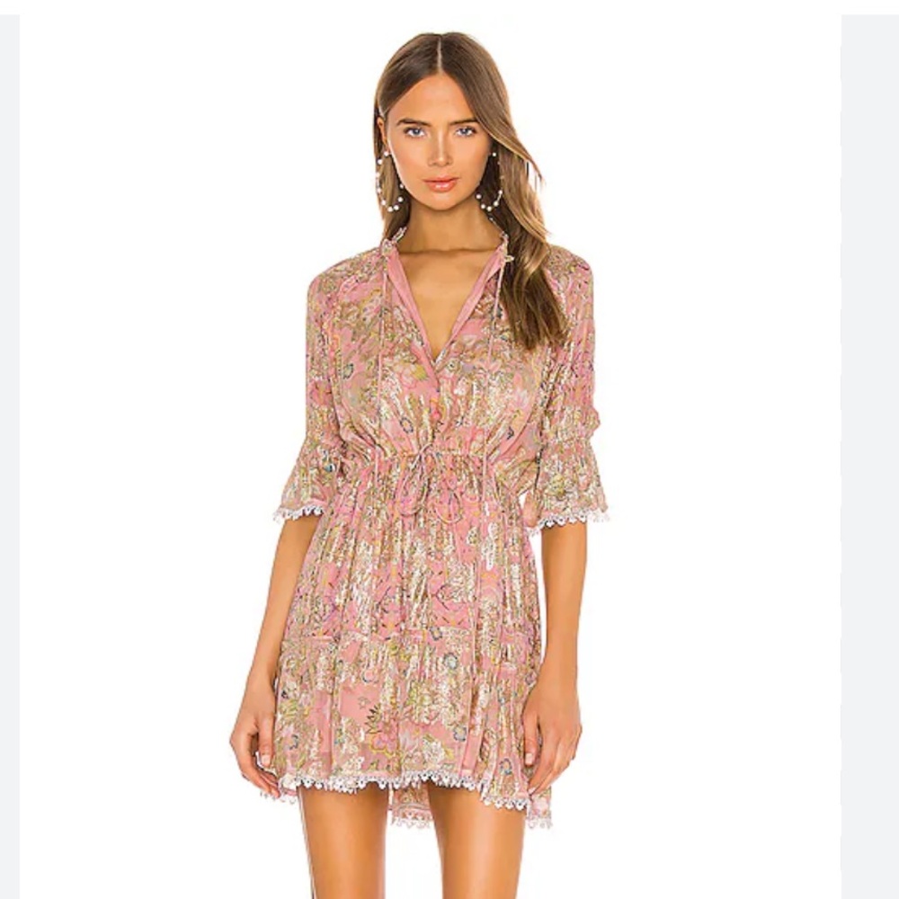 Hemant and Nandita Tiana Metallic Dress peach gold Lurex shirt mini Revolve L
